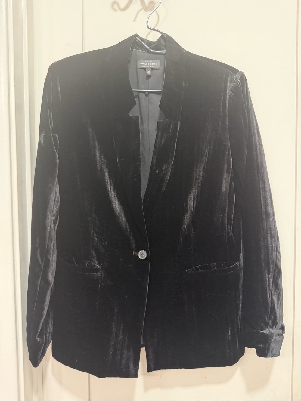 Lucky Brand Black Velvet One-Button Blazer